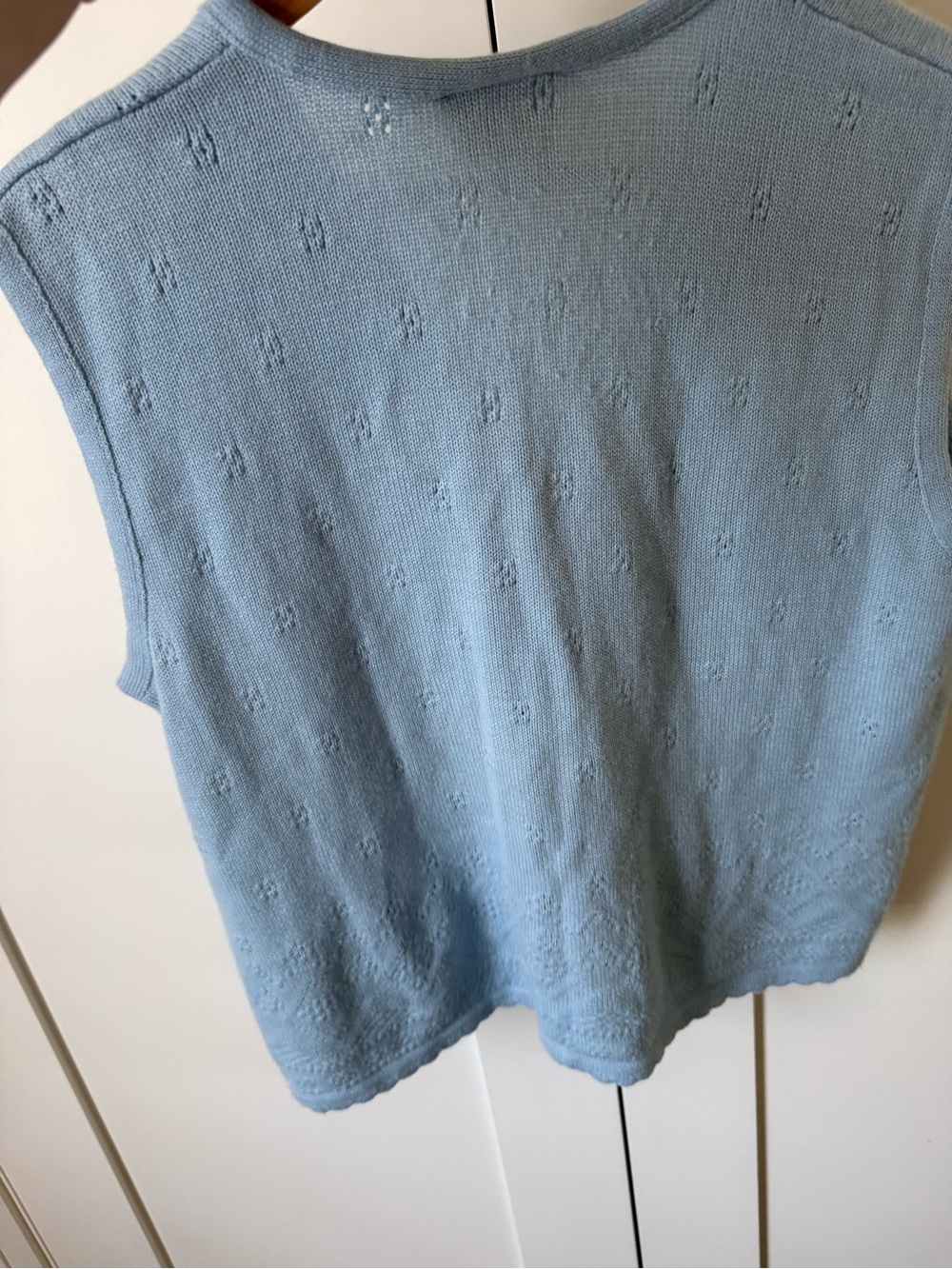 Vintage Tradition Powder Blue Pointelle Knit Sweater Vest Scalloped Hem Size M-L - Picture 8 of 12